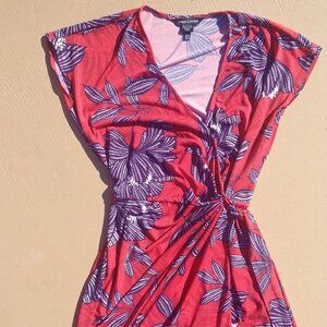 Maggy London Coral Dress with Purple Floral Print
